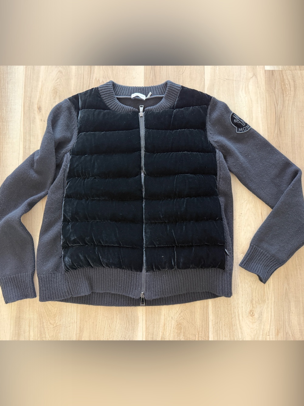 Moncler Brown Ribbed Collar Velvet Zip Jacket